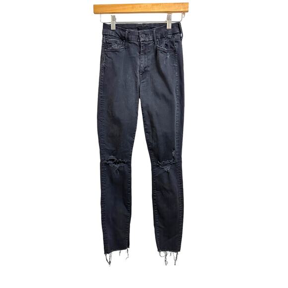 Mother The looker ankle fray black distressed jeans leopard size 24‎ - Picture 1 of 6